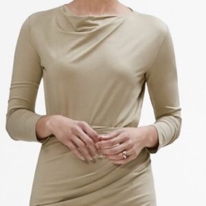 MM Lafleur Beige Draped Neck Long Sleeve Top